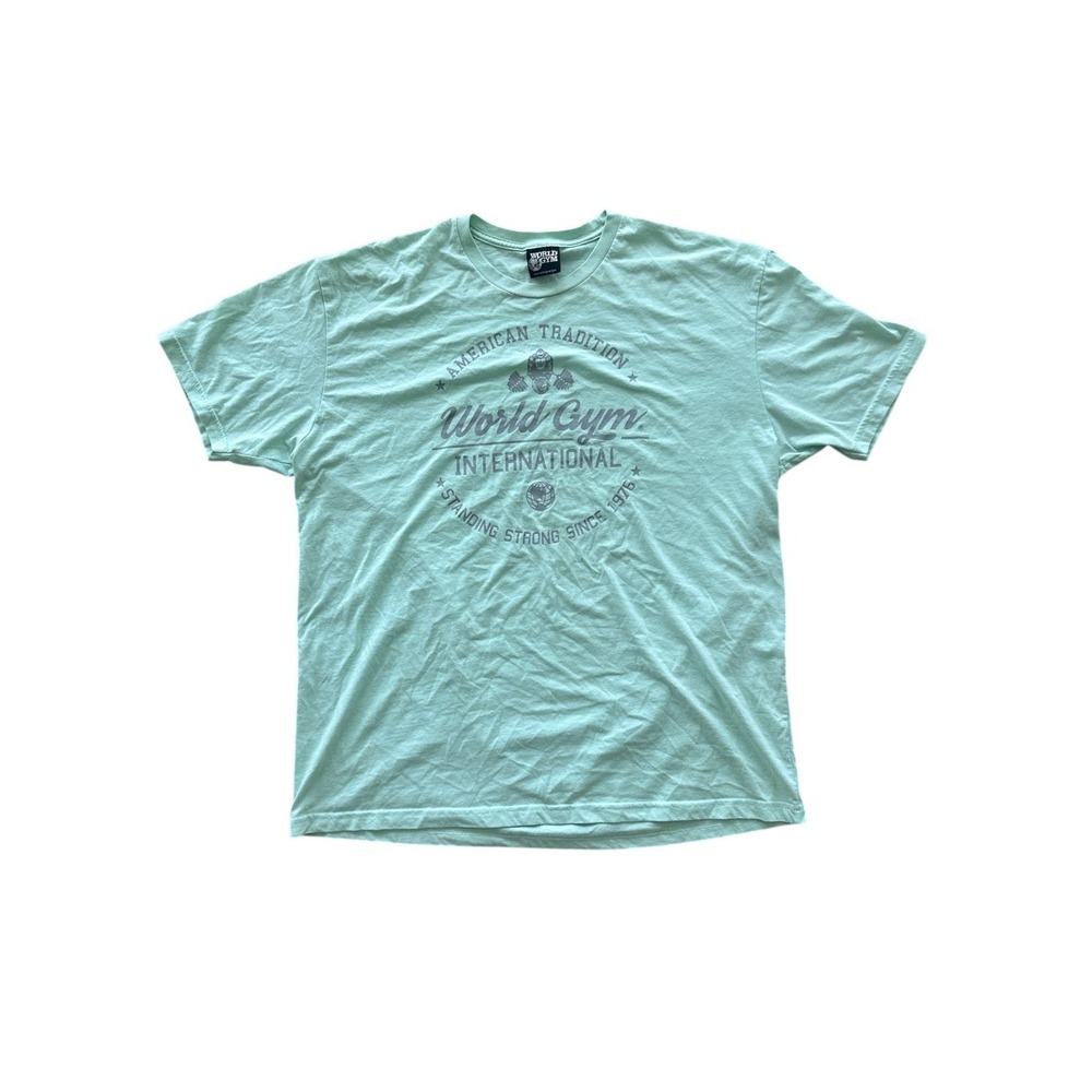 World Gym T-Shirt Men Green Sz2XL American Tradition International Globe Gorilla